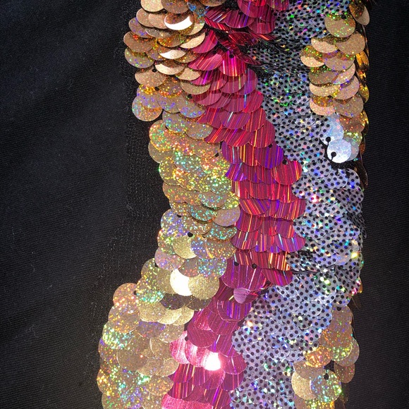 Zara Black Tee with Sequin Sleeves - Picture 3 of 3